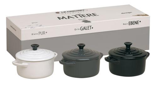 Le Creuset - 9101630017 - Les Céramiques - Set 3 Mini Cocottes - Matière - Noir/Gris/Blanc - 10 cm
